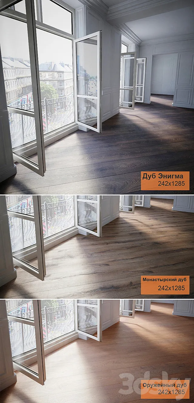 Parquet 3 types: Oak Enigma. monastic oak. oak Arms 3DModel