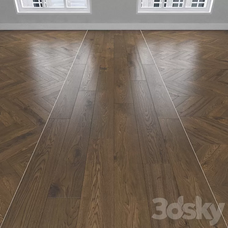 Parquet earthy oak 3 species: herringbone linear chevron. 3D Model