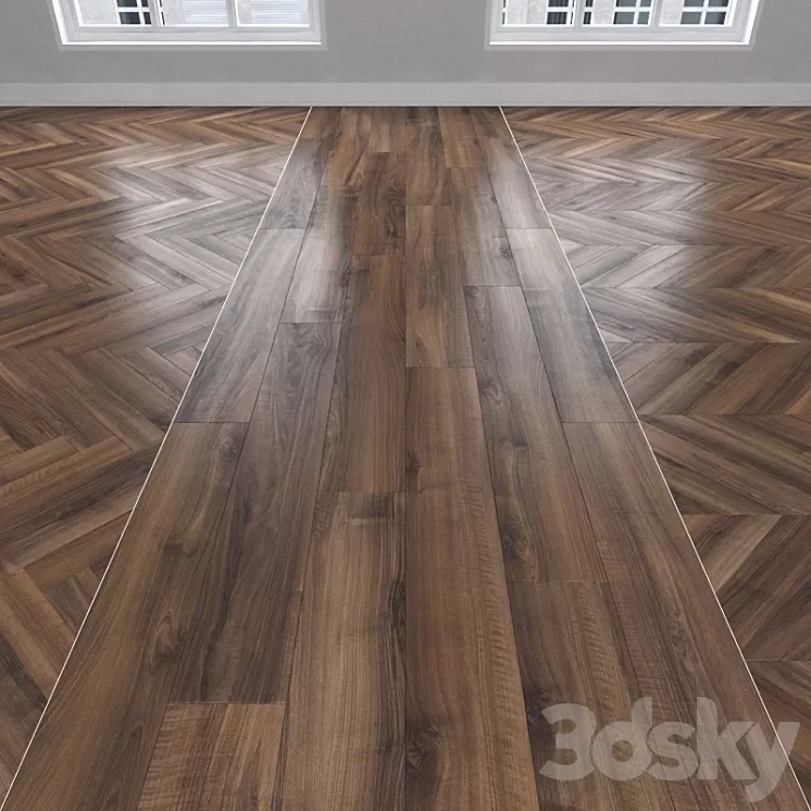 Parquet Italian walnut 3 kinds: herringbone linear chevron. 3D Model