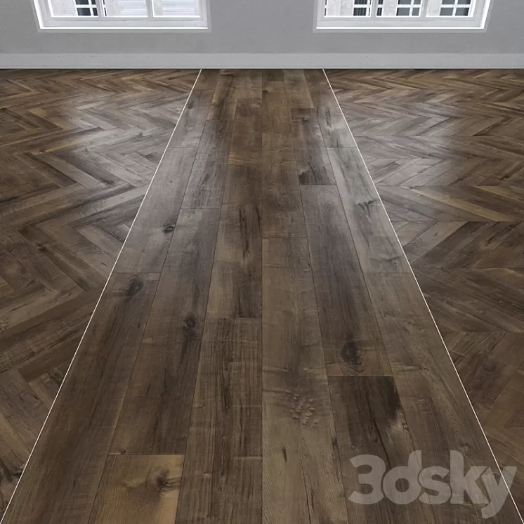 Parquet Maple 3 types: herringbone linear chevron. 3D Model