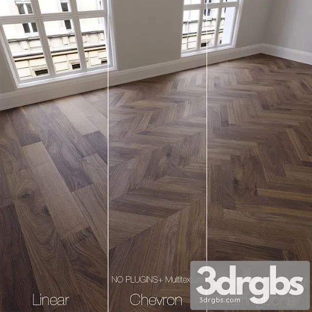 Parquet natural american walnut 3 kinds. linear chevron herringbone. 3D Model Free