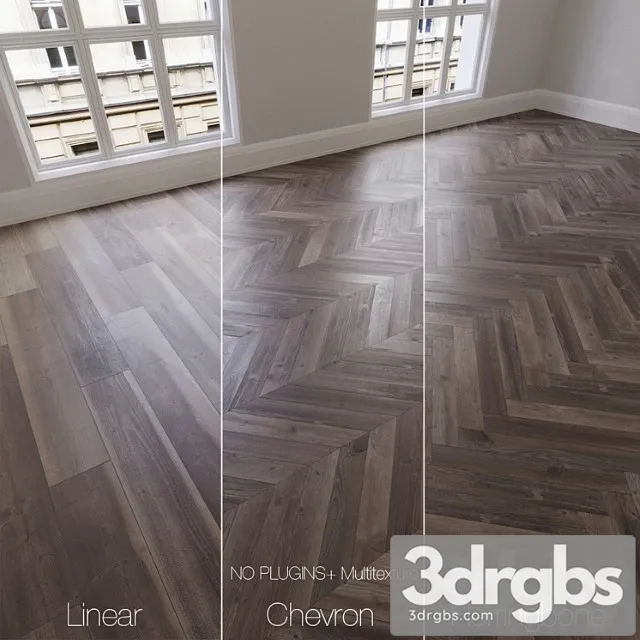 Parquet natural ancient oak 3 types. linear chevron herringbone. 3D Model Free