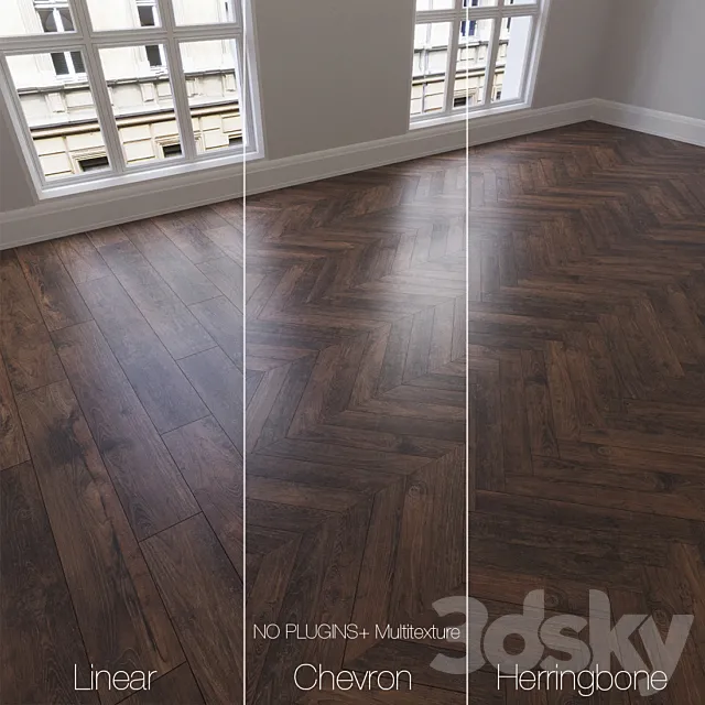 Parquet natural. oak Calypso. 3 types. Linear. chevron. herringbone. 3DModel