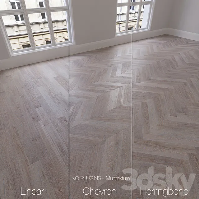 Parquet natural. oak Crystal. 3 types. Linear. chevron. herringbone. 3DModel