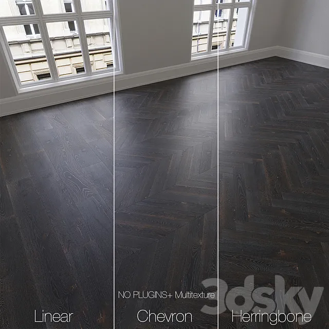 Parquet natural. oak Night. 3 types. Linear. chevron. herringbone. 3DModel