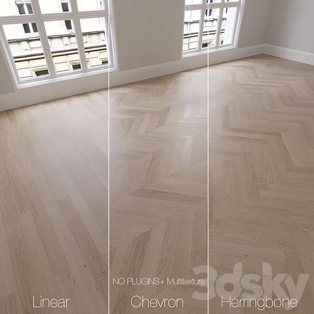 Parquet natural. oak Sapphire. 3 types. Linear. chevron. herringbone. 3DModel