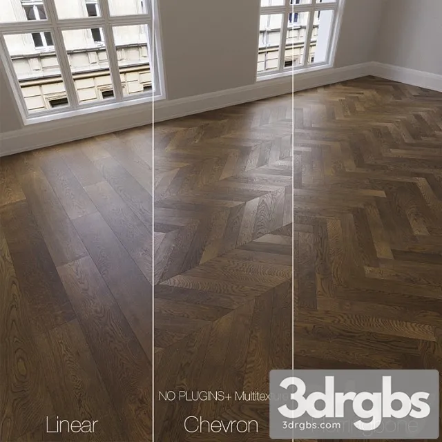 Parquet natural oak smoked 3 kinds. linear chevron herringbone. 3D Model Free