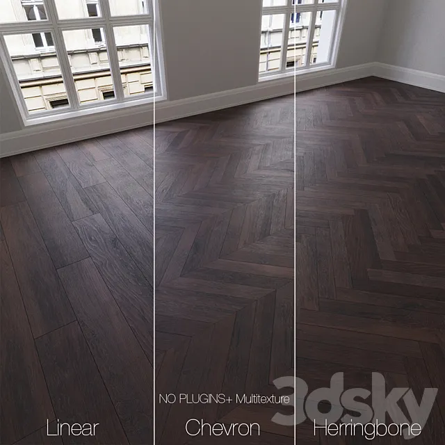 Parquet natural. oak Smoky mountains. 3 types. Linear. chevron. herringbone. 3DModel