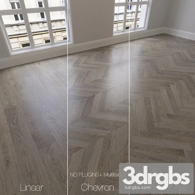 Parquet Natural Oak Twilight 3 Types Linear Chevron Herringbone. 3D Model Free