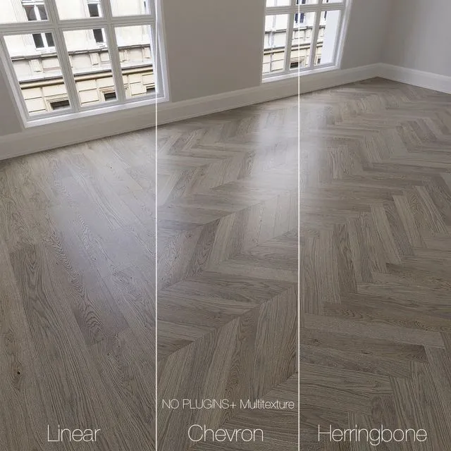 Parquet natural oak Twilight 3 types. Linear chevron herringbone 3D Model