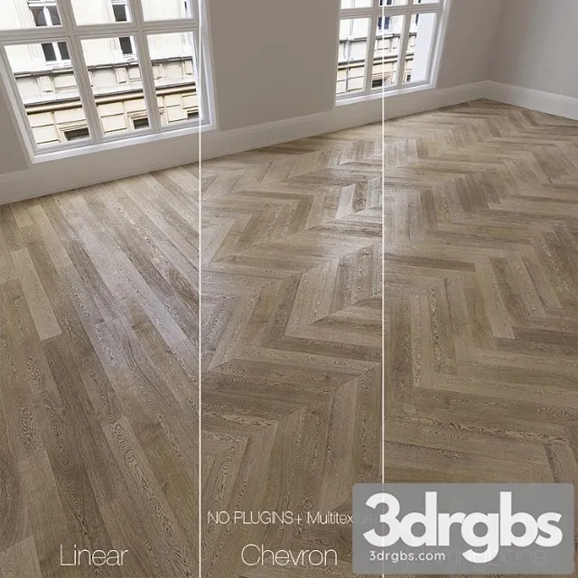 Parquet natural oak vintage 3 types. linear chevron herringbone. 3D Model Free