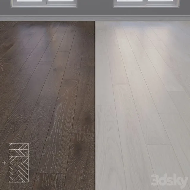 Parquet Oak 2 types layout Christmas tree chevron and linear setduo25 3D Model