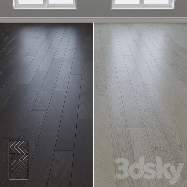 Parquet Oak 2 types layout herringbone chevron and linear setduo28 3D Model