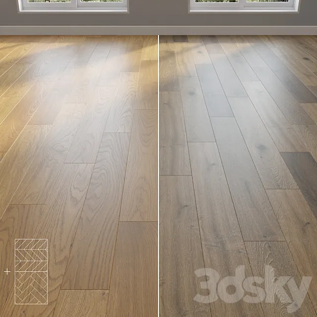 Parquet Oak 2 types layout herringbone chevron and linear setduo31 3D Model