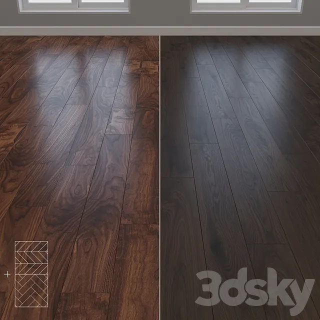 Parquet Oak 2 types layout herringbone chevron and linear setduo36 3D Model