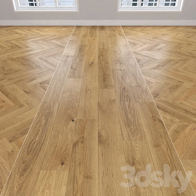Parquet Oak 3 types. Christmas tree linear chevron. 3D Model
