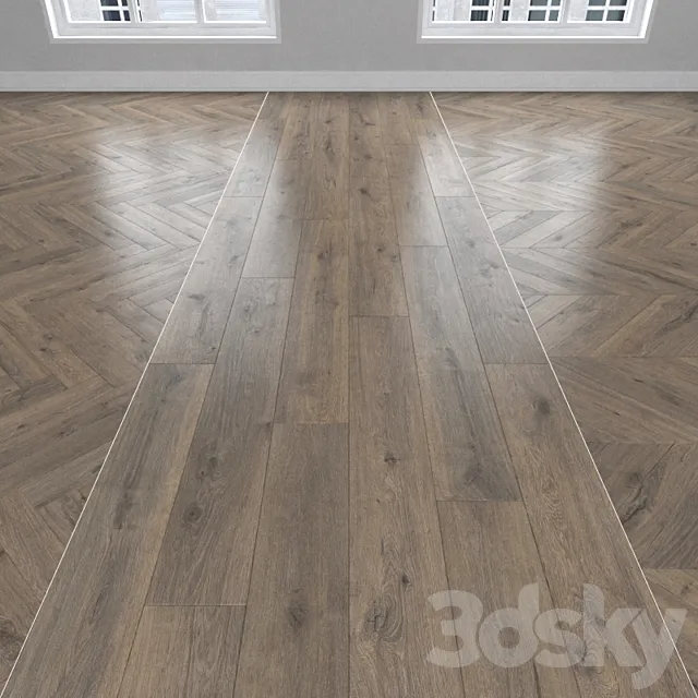 Parquet Oak 3 types: herringbone linear chevron. 3D Model
