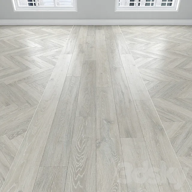 Parquet Oak 3 types: herringbone linear chevron. 3D Model