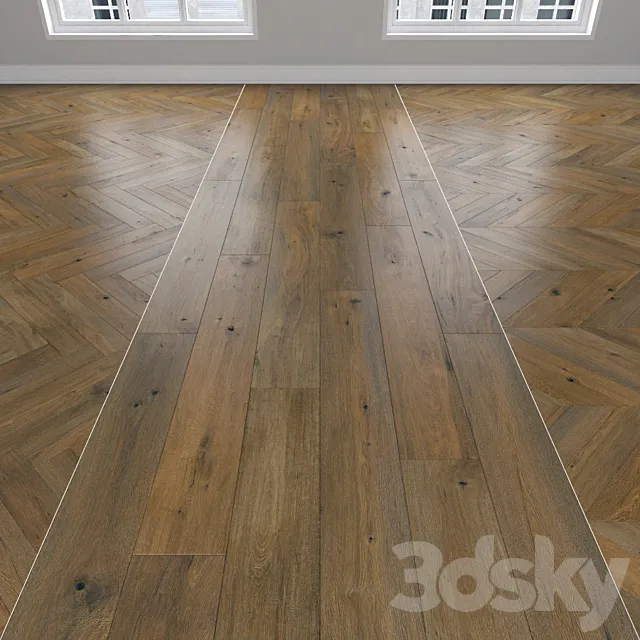 Parquet Oak 3 types: herringbone linear chevron. 3D Model