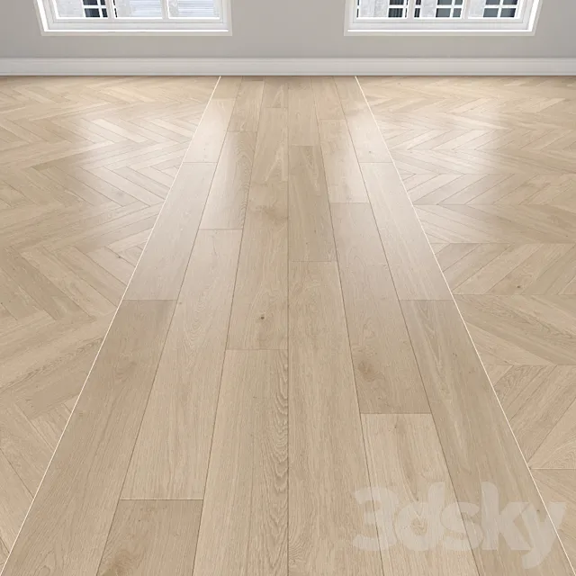 Parquet Oak cream 3 types: herringbone linear chevron. 3D Model