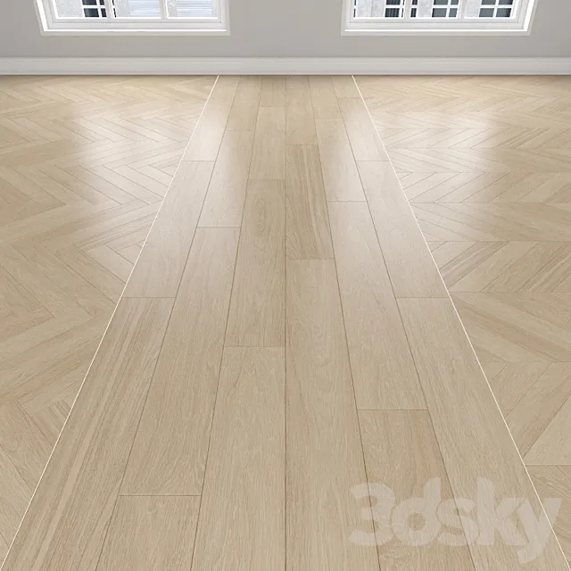 Parquet Oak cream 3 types: herringbone linear chevron. 3D Model