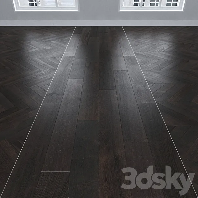 Parquet Oak dark 3 types. Christmas tree linear chevron. 3D Model