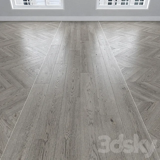 Parquet Oak gray 3 types. Christmas tree linear chevron. 3D Model
