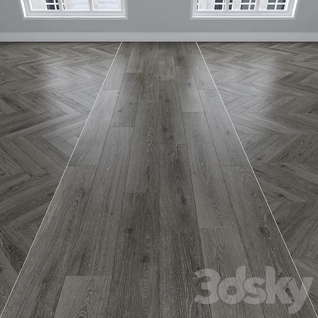 Parquet Oak gray 3 types: herringbone linear chevron. 3D Model