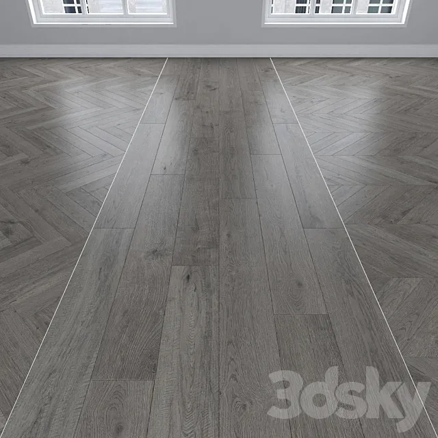 Parquet Oak gray 3 types: herringbone linear chevron. 3D Model