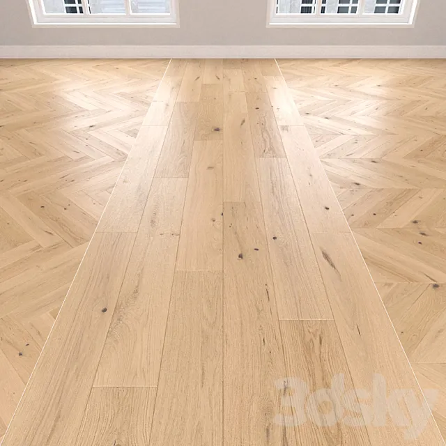 Parquet Oak light 3 types. Christmas tree linear chevron. 3D Model