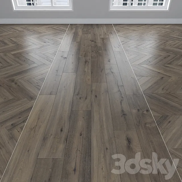 Parquet Oak vintage 3 types: herringbone linear chevron. 3D Model