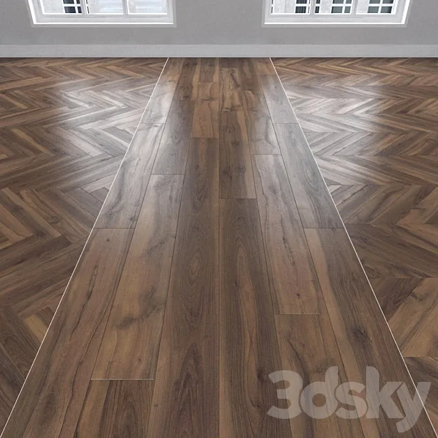 Parquet Walnut 3 types: herringbone linear chevron. 3D Model