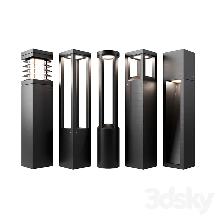 Pathway Lighting Set - Metal 3D Model Free