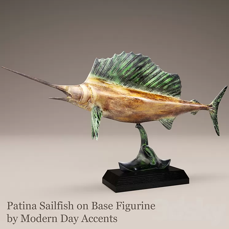 Patina Sailfish swordfish swordfish fish swordfish sculpture statue figurine sea marine wooden 3D Model