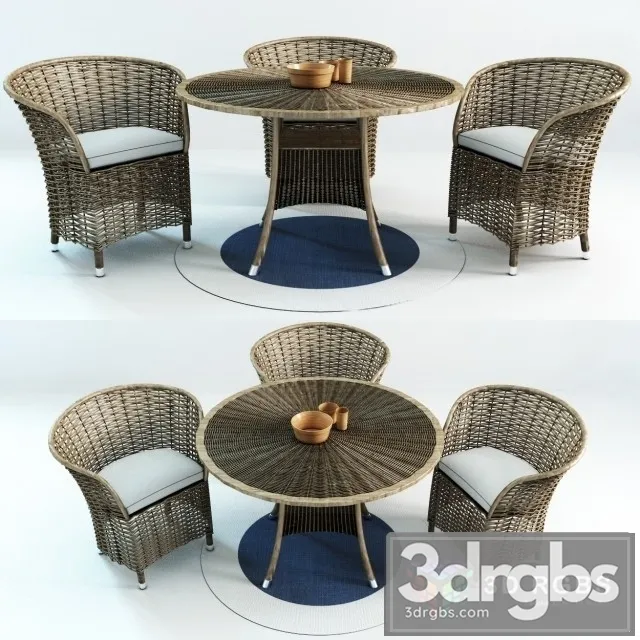 Patio Wicker Table and Chair 3D Model Free
