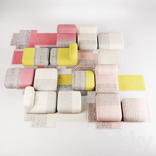 Patricia Urquiola GAN Mangas Collection: Rug & Poufs 3D Model