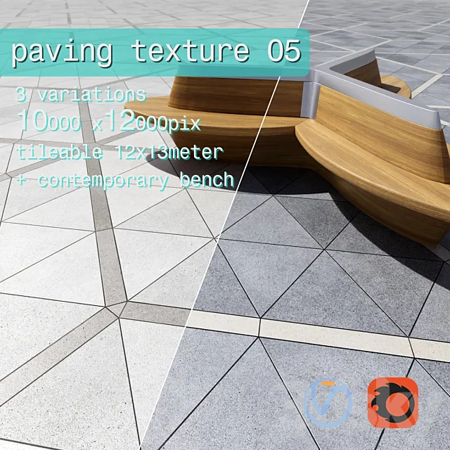 Paving concrete plates triangular HR _ street furniture 05 3D Model