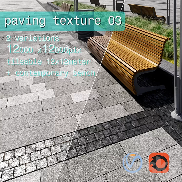 Paving granite plates HR / street furniture 03 3D Model