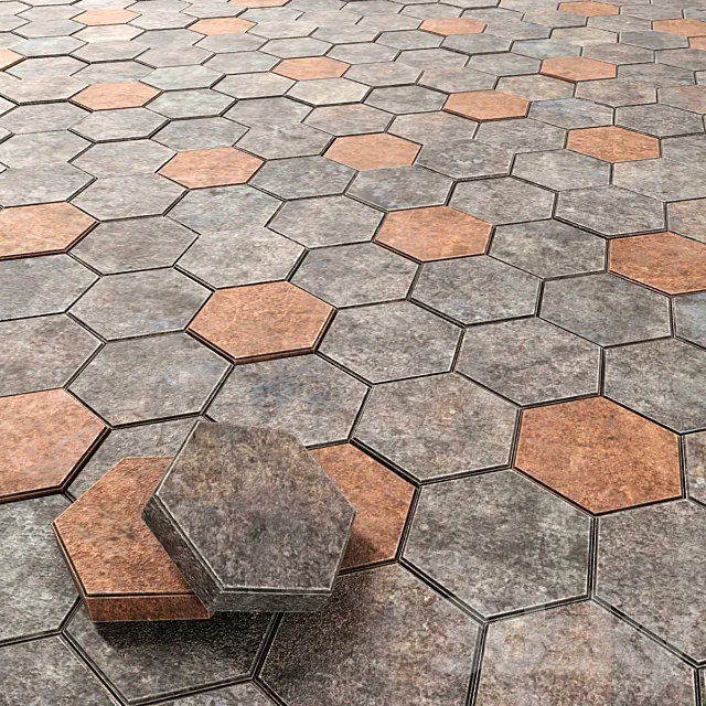 Paving hexagon _ Hexagonal Cobbles 3D Model