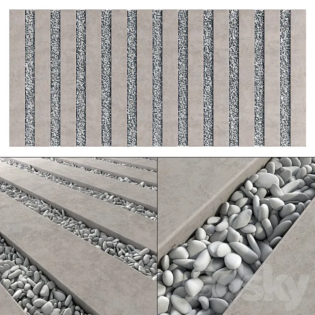 Paving long line plate pebble n1 _ Paving long line plate with pebbles 3D Model