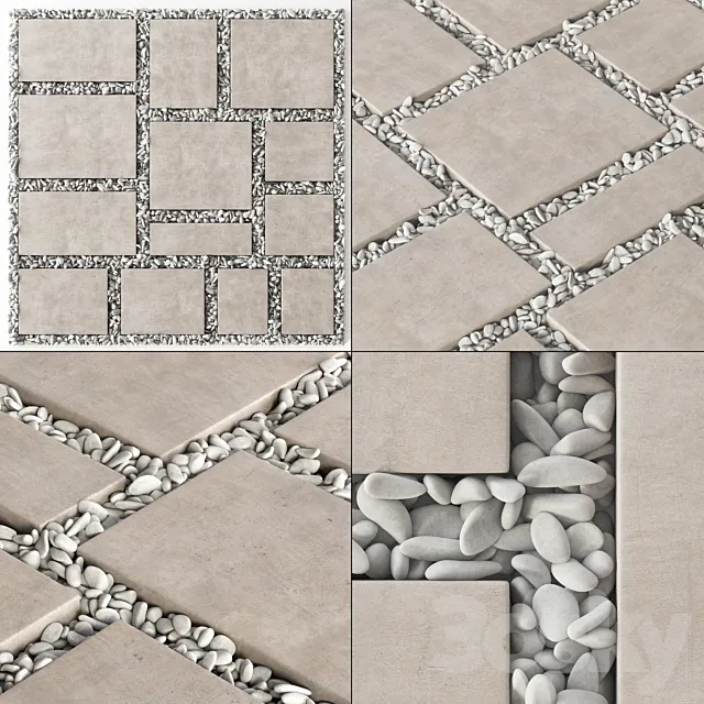 Paving tile square pebble n2 _ Paving tile square of pebble slabs 3D Model