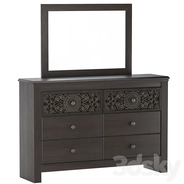Paxberry 6 Drawer Dresser and Mirror 3D Model