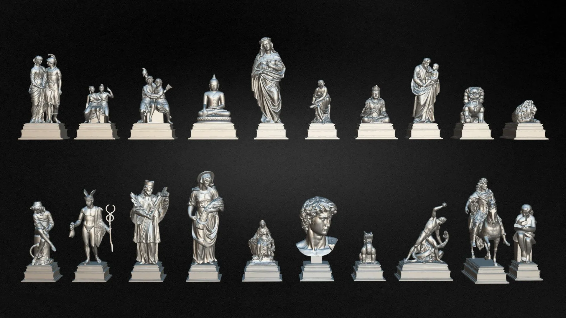 PBR Game 3D Models - 20 Statues Kitbash Vol 05