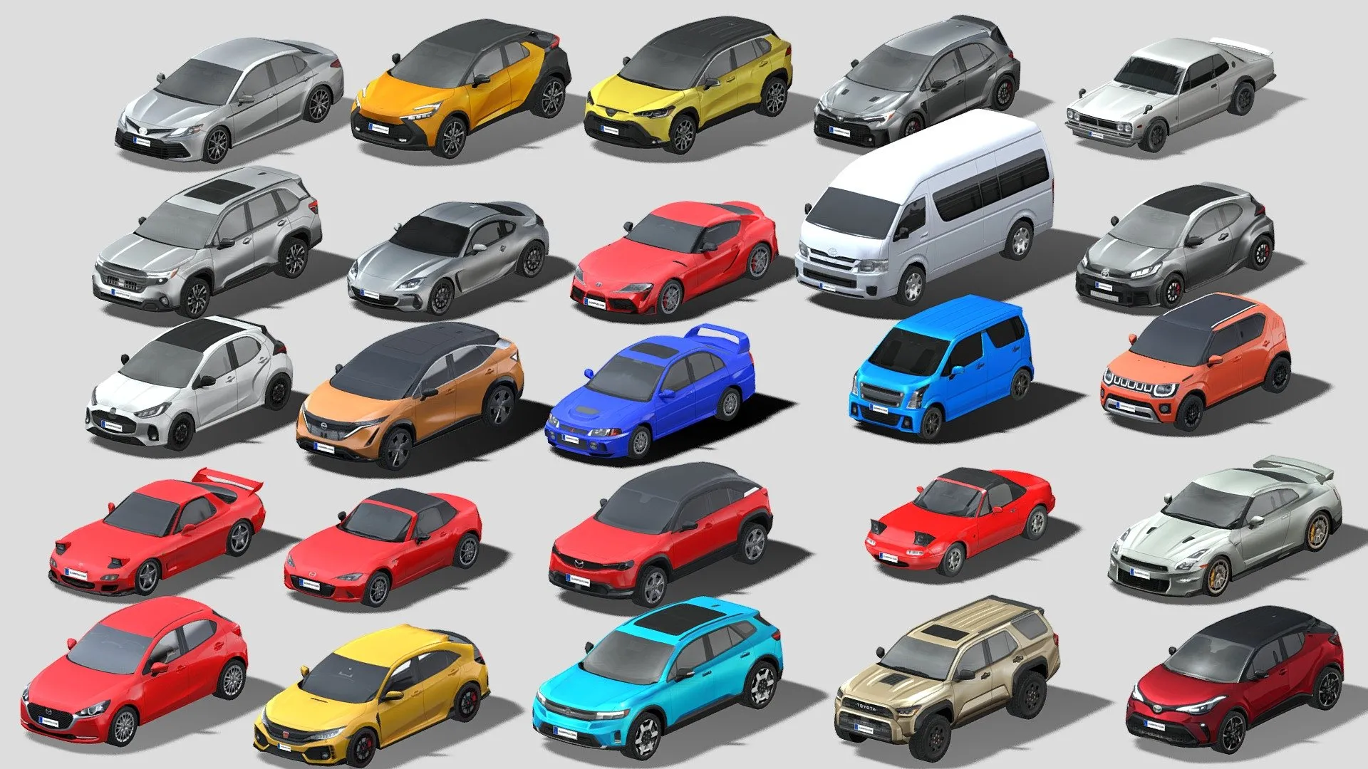 PBR Game 3D Models - 25 Low Poly Car Models Japanese Icons