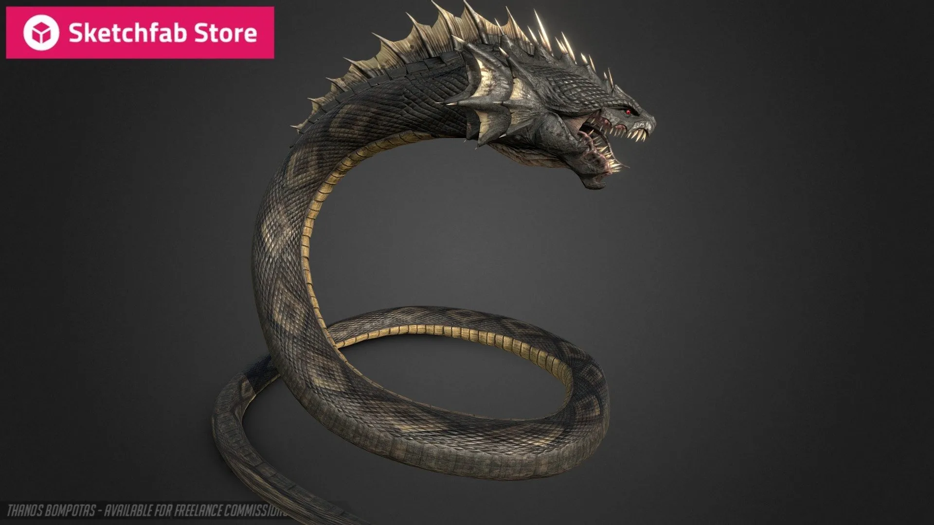 PBR Game 3D Models - 25 Snake Dragon Hydra Head