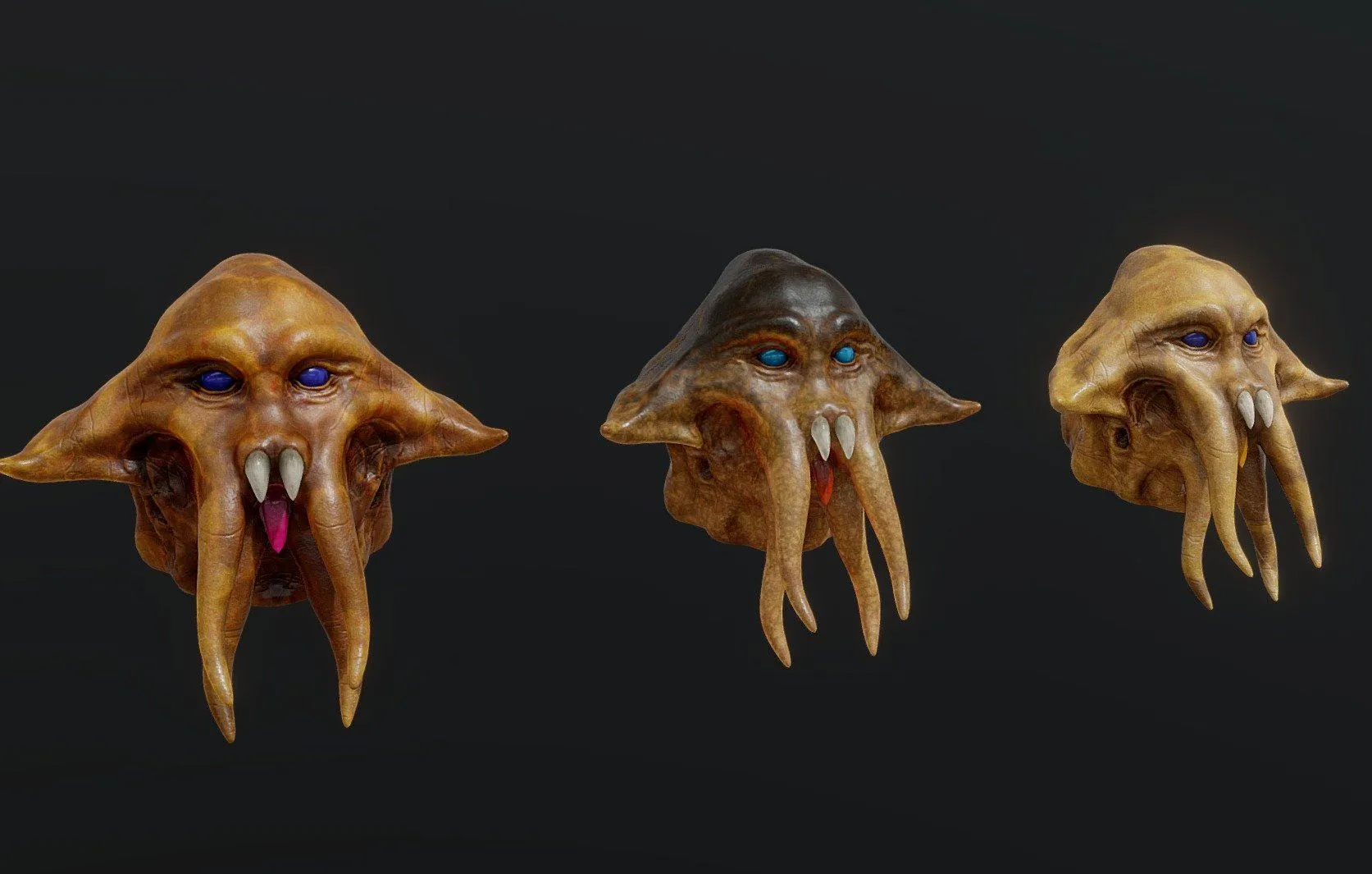 PBR Game 3D Models - 3 Star Wars Quarren Head Variations