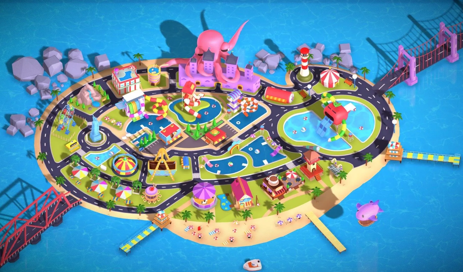 PBR Game 3D Models - 3D Enviroment Water Park Cartoon Kenart