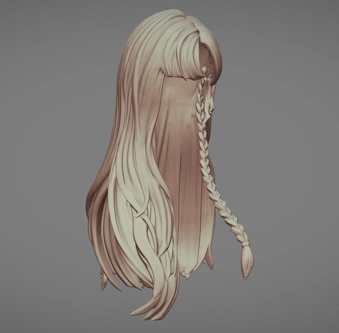 PBR Game 3D Models - 3D Printable Stylized Hair 09