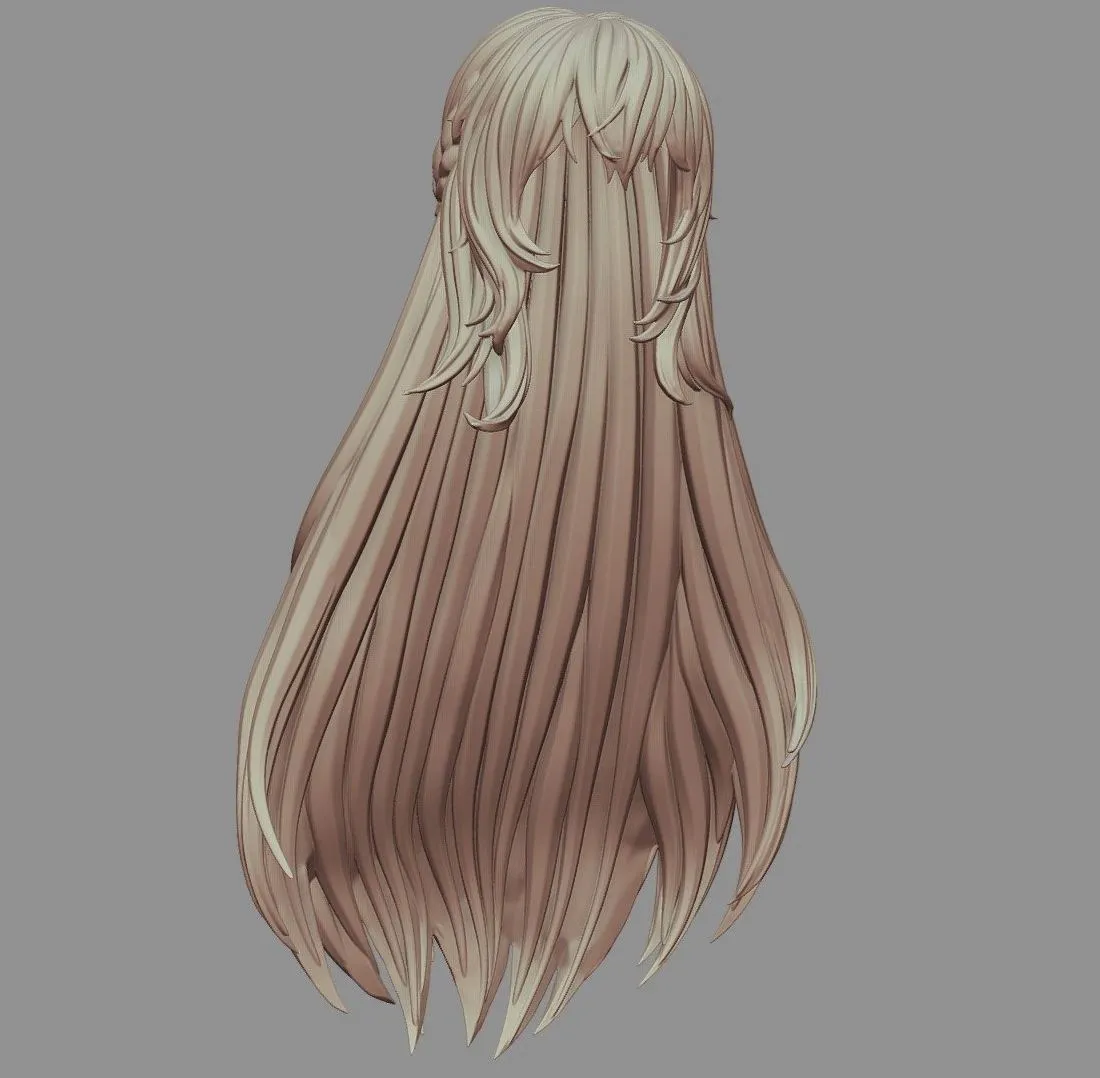 PBR Game 3D Models - 3D Printable Stylized Hair 12