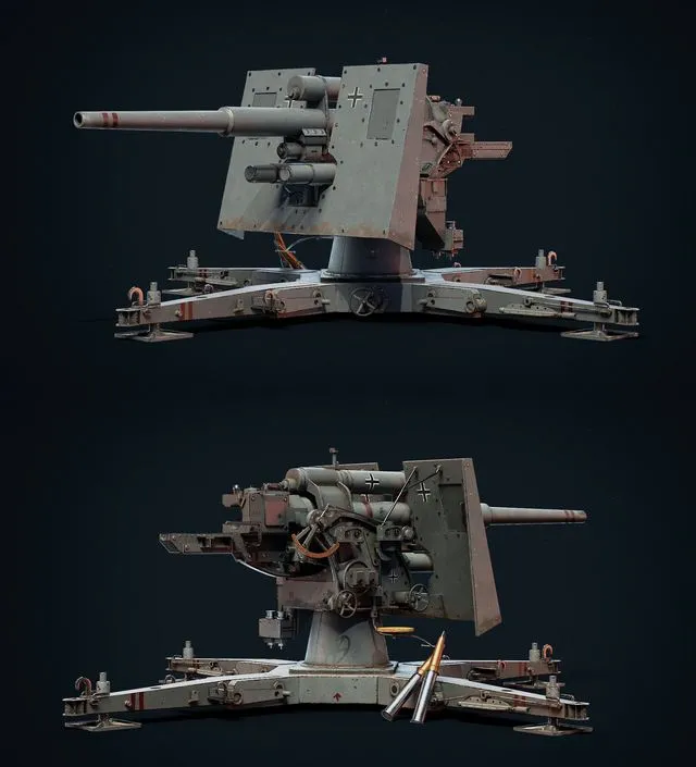 PBR Game 3D Models - 88 Flak Cannon